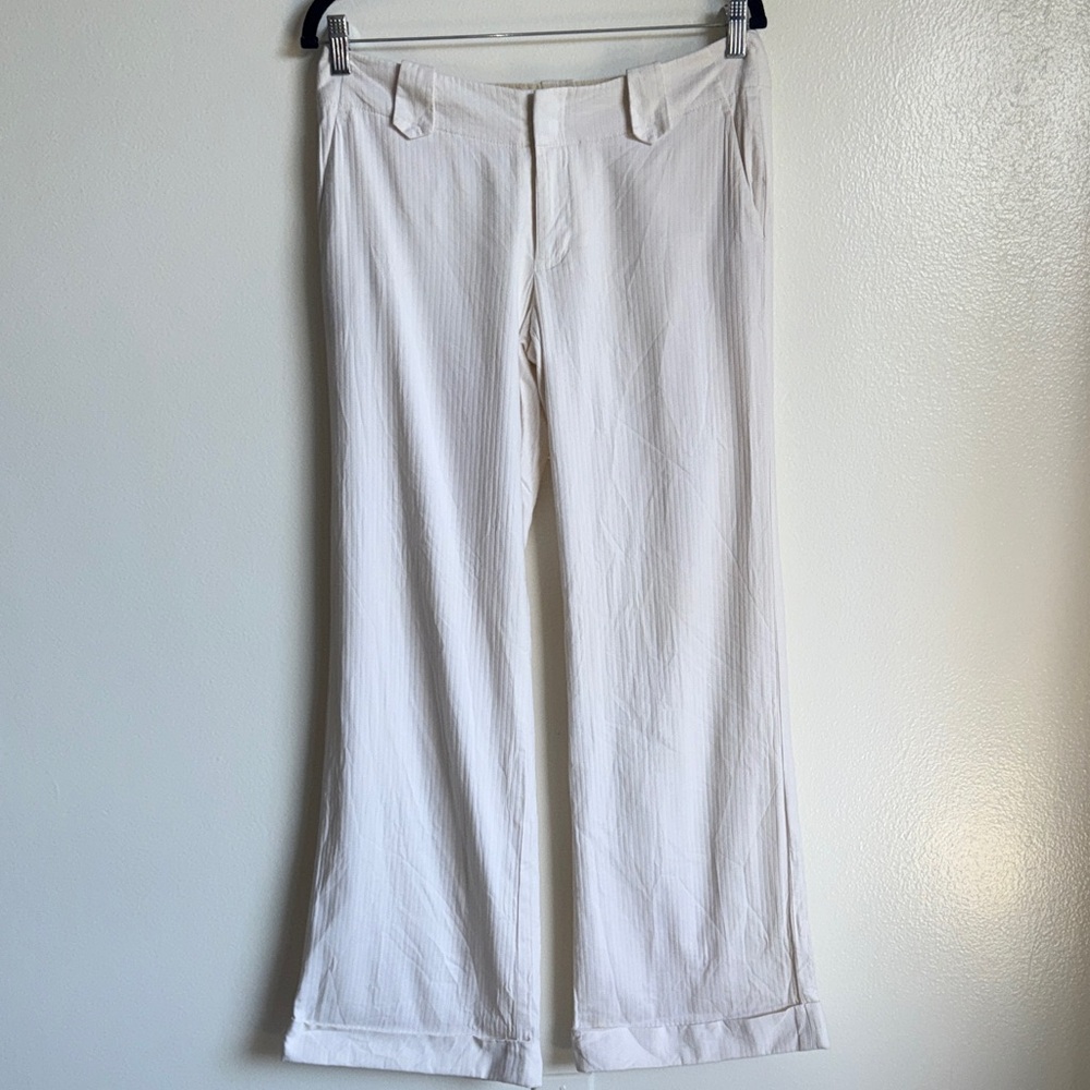 Banana Republic Pinstriped Cream Low Rise Wide Leg Pants, Cotton Silk Blend, 4